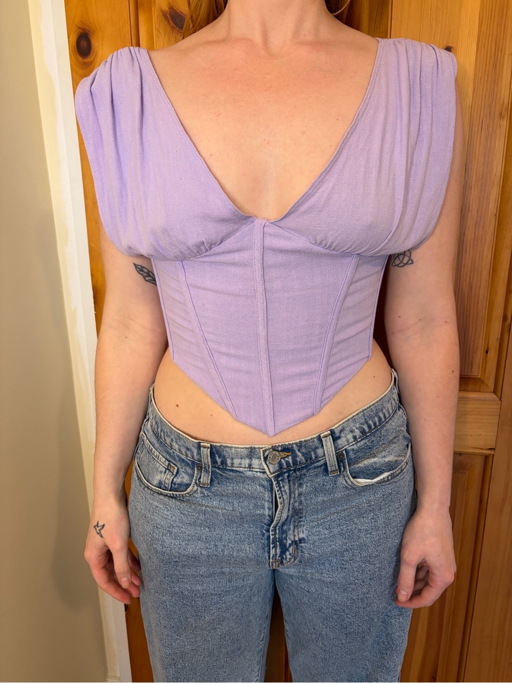 PrettyLittleThing Lavender V-Neck Corset Top